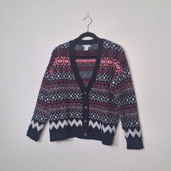 Cupcakes & Cashmere Fair Isle Cardigan Sz S Button Front Nordic Cabin Holiday - Picture 2 of 10